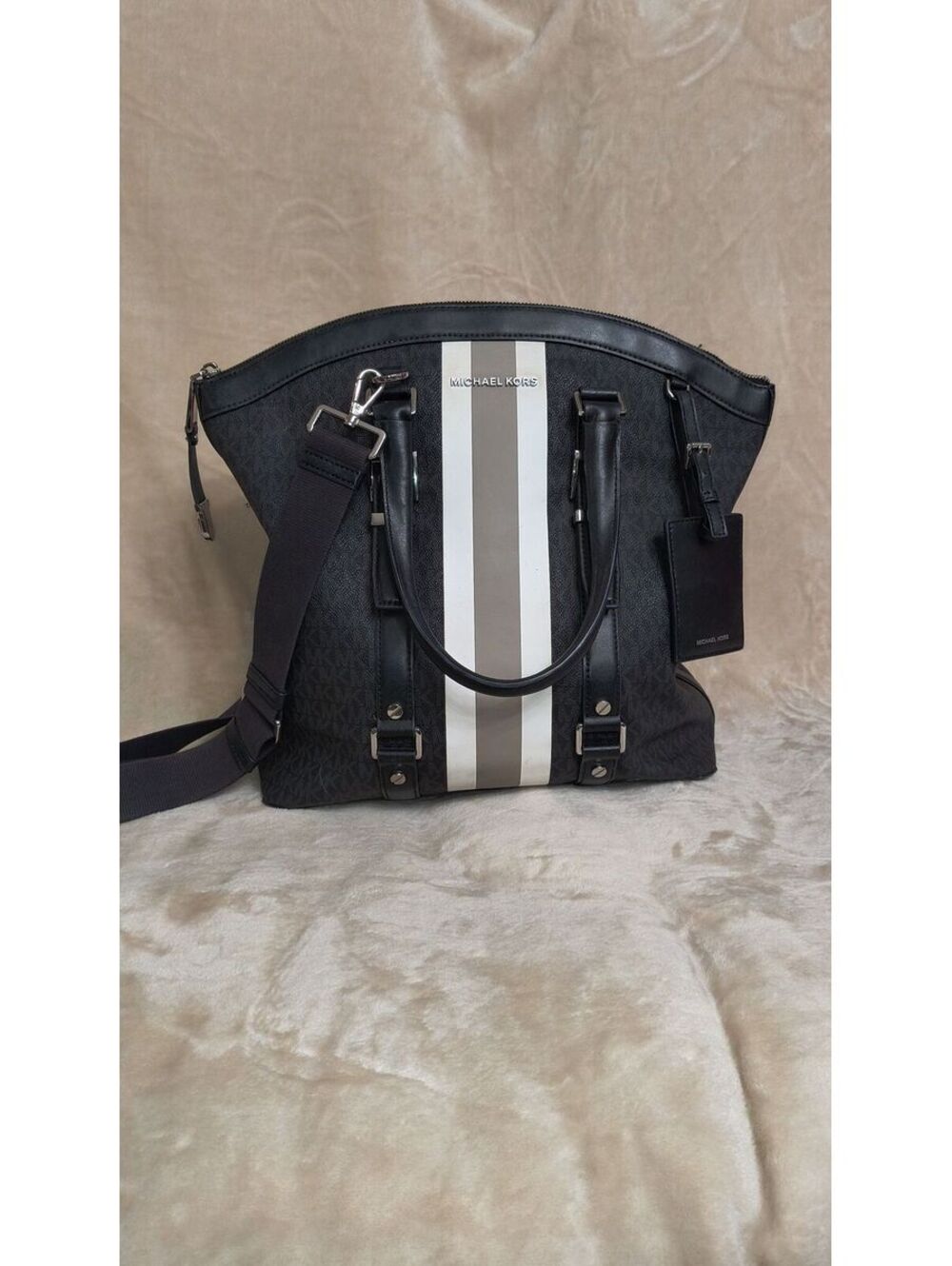 99. Michael Kors Bedford Travel Large Logo Stripe Dome Tote